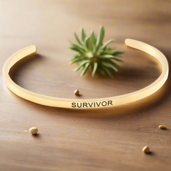 Stainless Steel Gold Tone Survivor Bracelet Inspirational Symbolic - Picture 1 of 9